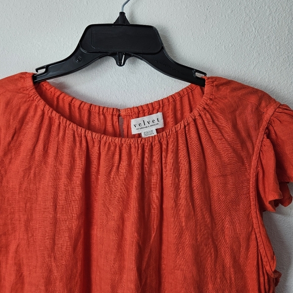 Velvet by Graham & Spencer Evonne Linen Mini Dress Size Large Orange Pockets - Picture 6 of 11